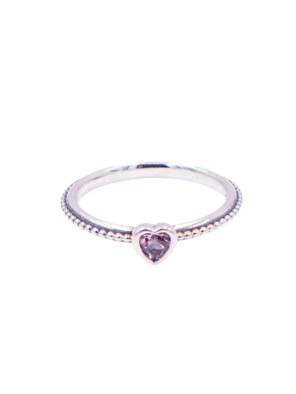 Pandora One Love Heart Ring Sterling Silver Pink Sapphire Stackable Retired